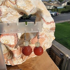 135 Cts Prehnite & Faceted 18mm Onyx 2" Drop Hook Earrings Natural Gemstone